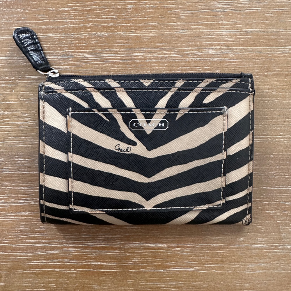 Coach Zebra Stripe Card Holder in Black and Tan